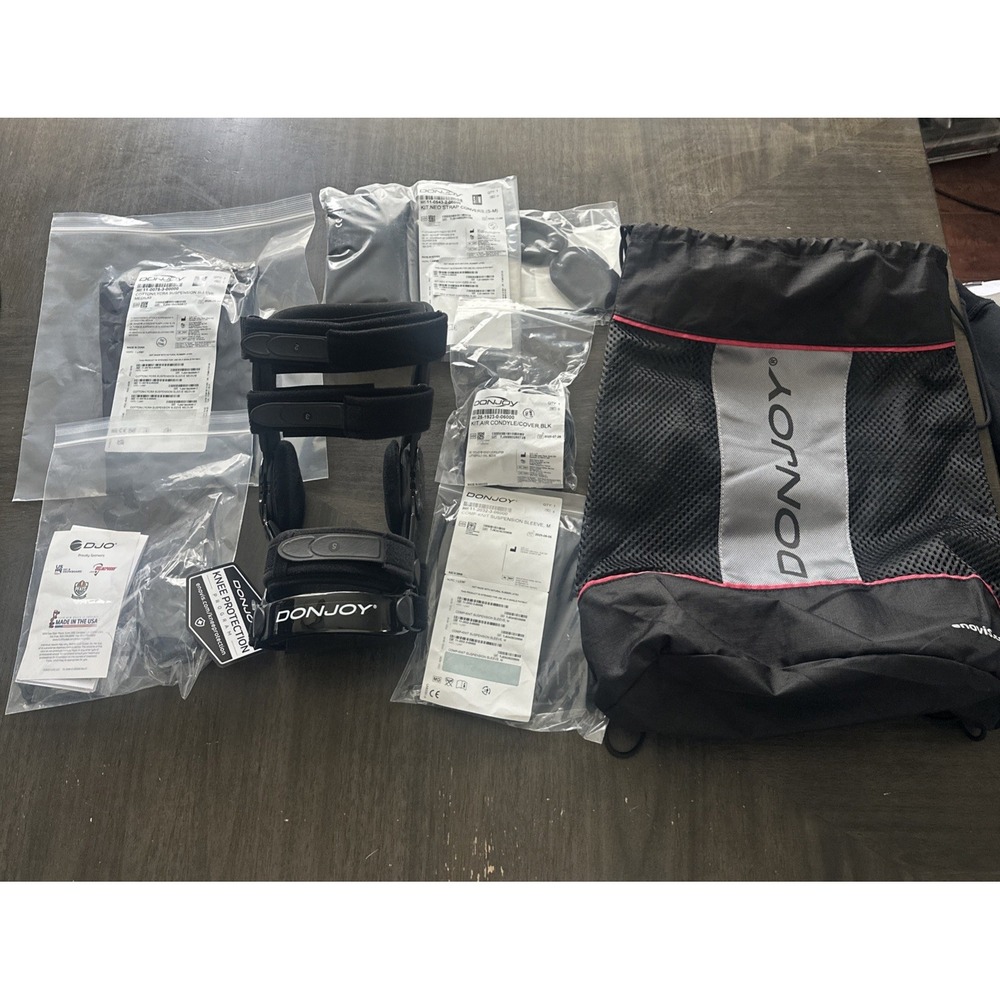 DonJoy Defiance Drop Lock Adjustable Knee Brace Black with Carry Bag Lot Kits SM